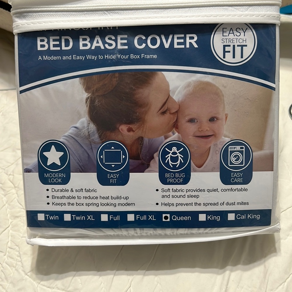Bed base, box spring cover. Dark grey. Size Queen.